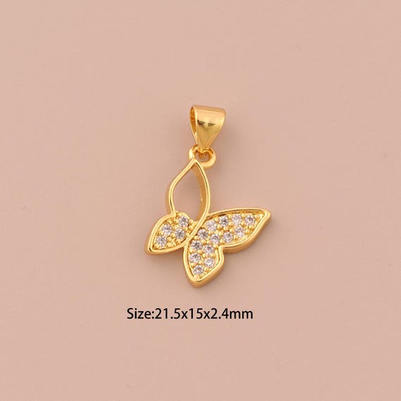 18K Gold Butterfly Charms,CZ Pave Insect Charms Pendants,Butterfly Charm for DIY Jewelry Making Supply