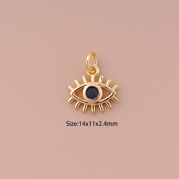 18K Gold Evil Eye Charms,Minimalist Charms Pendants,Devil Eye Charm for DIY Jewelry Making Supply
