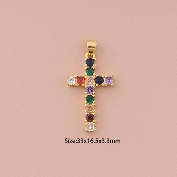 18K Gold Cross Charms,CZ Pave Minimalist Charms Pendants,Christian Charm for DIY Jewelry Making Supply