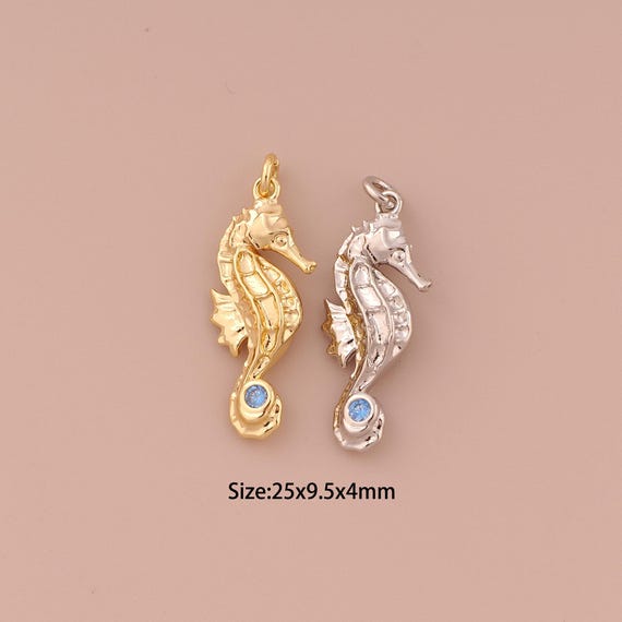 18K Gold Seahorse Charms,Minimalist Charms Pendants,Seahorse Charm for DIY Jewelry Making Supply