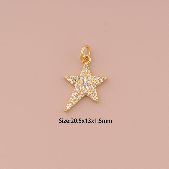 18K Gold Star Charms,CZ Pave Minimalist Charms Pendants,Star Charm for DIY Jewelry Making Supply
