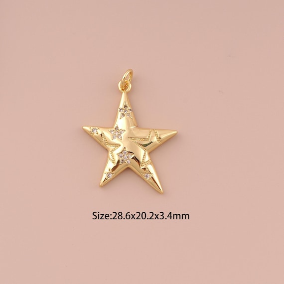 18K Gold Star Charms,CZ Pave Minimalist Charms Pendants,Star Charm for DIY Jewelry Making Supply
