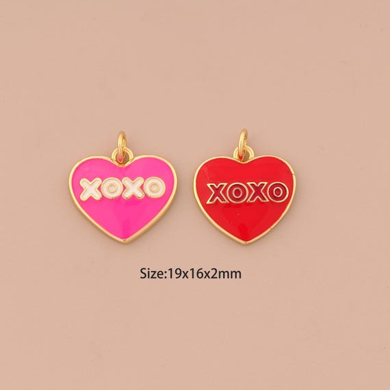 18K Gold Heart Charms,Enamel XOXO Charms Pendants,Hugs and Kiss Charm for DIY Jewelry Making Supply