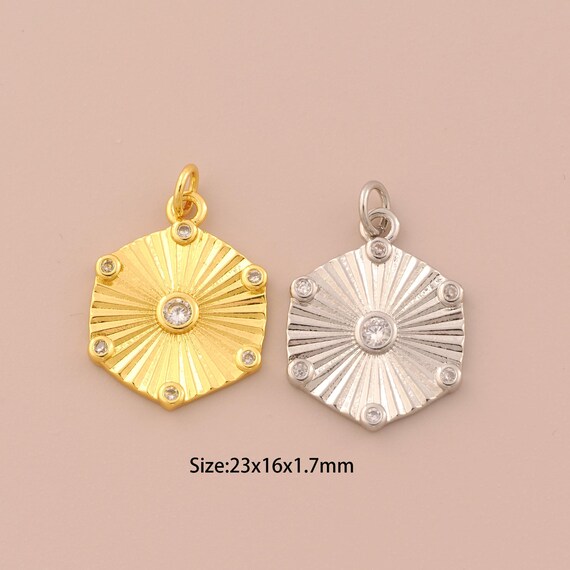 18K Gold Hexagon Charms,CZ Pave Hexagon Charms Pendants,Hexagon Charm for DIY Jewelry Making Supply