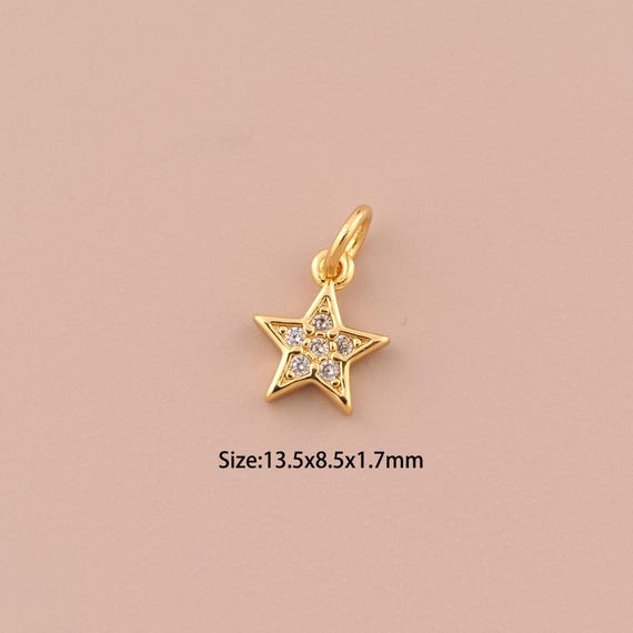 18K Gold Star Charms,CZ Pave Celestial Charms Pendants,Star Charm for DIY Jewelry Making Supply