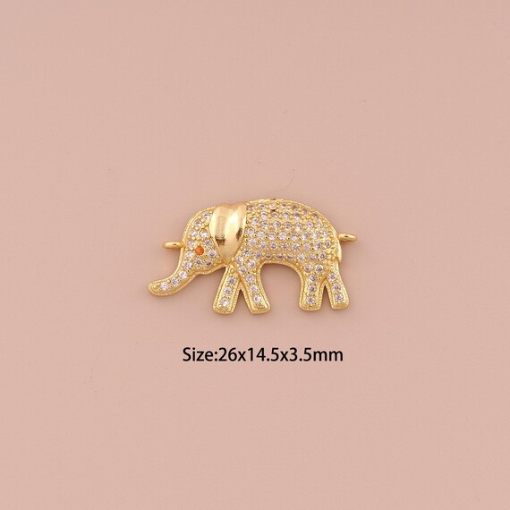 18K Gold Elephant Connector,CZ Pave Minimalist Connector Charms,Elephant Connector for DIY Jewelry Making Supply