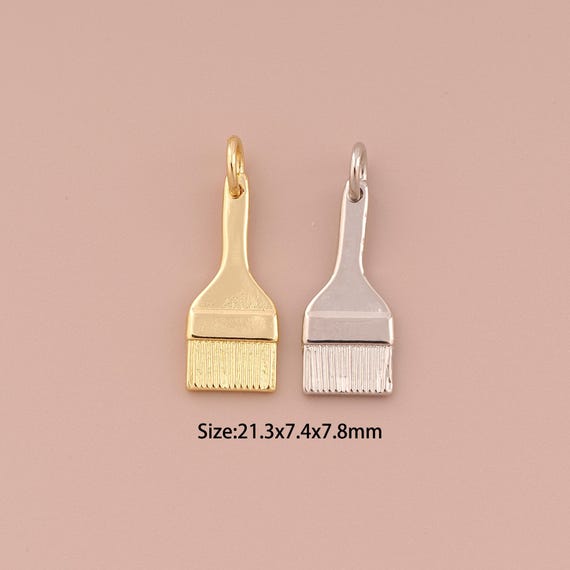 18K Gold Brush Charms,Minimalist Charms Pendants,Brush Charm for DIY Jewelry Making Supply