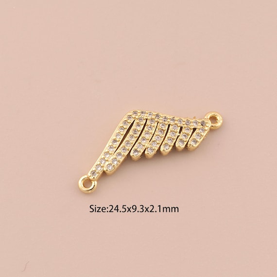 18K Gold Feather Connector,CZ Feather Connector Charms,Feather Connector for DIY Jewelry Making Supply
