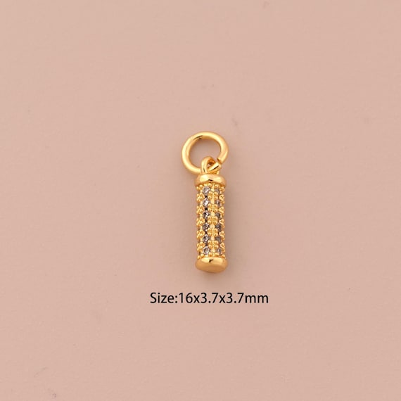 18K Gold Stick Charms,CZ Pave Stick Charms Pendants,Stick Charm for DIY Jewelry Making Supply