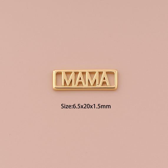 18K Gold MAMA Connector,CZ Pave Minimalist Connector Charms,Letter Connector for DIY Jewelry Making Supply