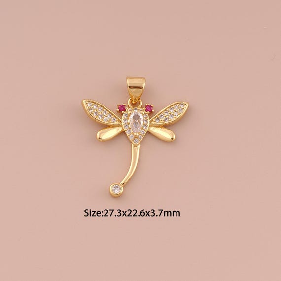 18K Gold Dragonfly Charms,CZ Pave Minimalist Charms Pendants,Dragonfly Charm for DIY Jewelry Making Supply