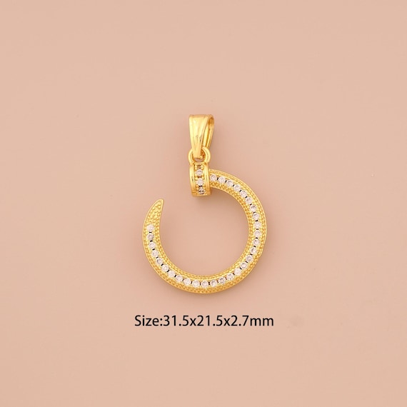 18K Gold Moon Charms,CZ Pave Moon Charms Pendants,Moon Charm for DIY Jewelry Making Supply