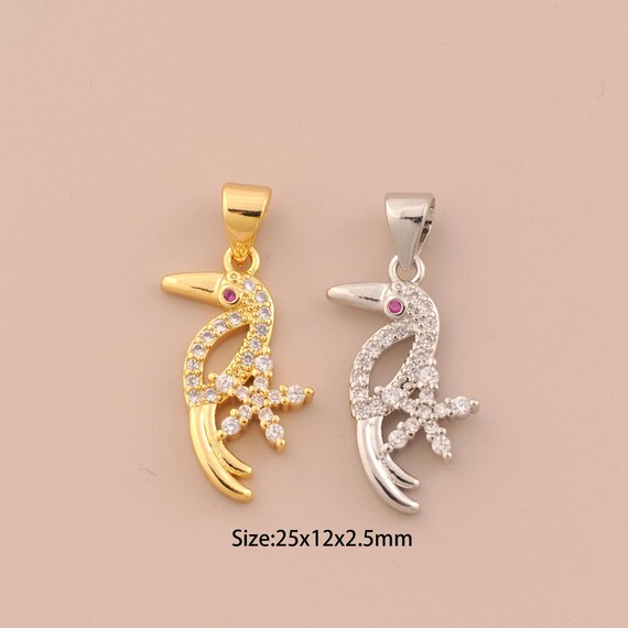 18K Gold Bird Charms,CZ Pave Flower Charms Pendants,Animal Charm for DIY Jewelry Making Supply