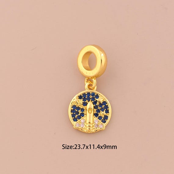 18K Gold Rocket Charms,CZ Pave Star Charms Pendants,Rocket Charm for DIY Jewelry Making Supply