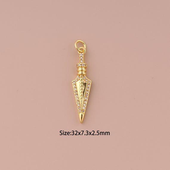 18K Gold Weapon Charms,CZ Pave Sword Charms Pendants,Weapon Charm for DIY Jewelry Making Supply