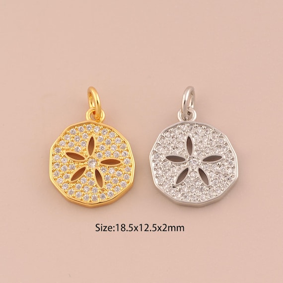 18K Gold Round Charms,CZ Pave Flower Charms Pendants,Minimalist Charm for DIY Jewelry Making Supply
