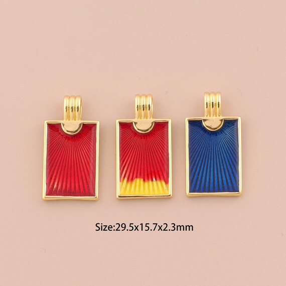 18K Gold Square Charms,Enamel Minimalist Charms Pendants,Square Charm for DIY Jewelry Making Supply