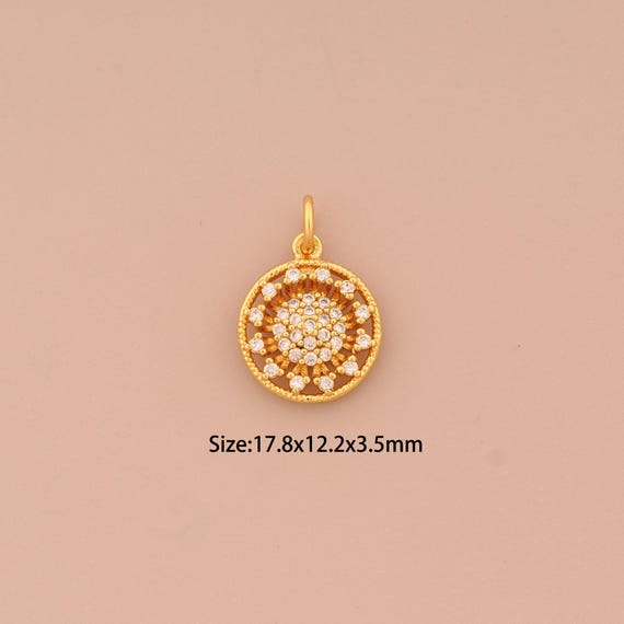 18K Gold Sunflower Charms,CZ Pave Sun Flower Charms Pendants,Sunflower Charm for DIY Jewelry Making Supply