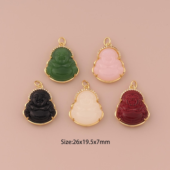 18K Gold Buddha Charms,CZ Pave Religious Charms Pendants,Buddhist Charm for DIY Jewelry Making Supply