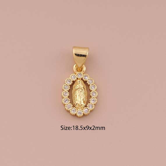 18K Gold Virgin Mary Charms,CZ Pave Minimalist Charms Pendants,Catholic Charm for DIY Jewelry Making Supply