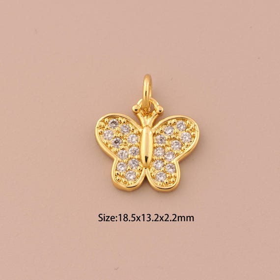 18K Gold Butterfly Charms,CZ Pave Insect Charms Pendants,Butterfly Charm for DIY Jewelry Making Supply