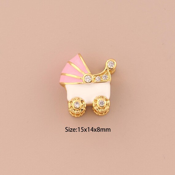 18K Gold Stroller Spacer Bead,CZ Pave Stroller Bead,Enamel Stroller Bead for DIY Jewelry Making Supply