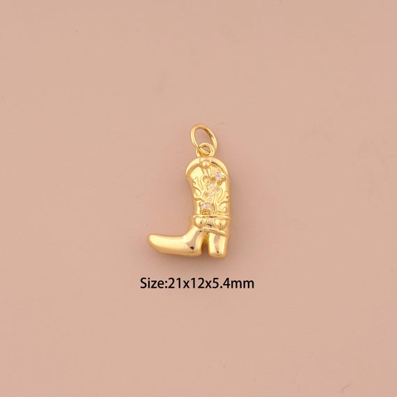 18K Gold High Heel Boots Charms,CZ Pave Heart Charms Pendants,Boots Charm for DIY Jewelry Making Supply