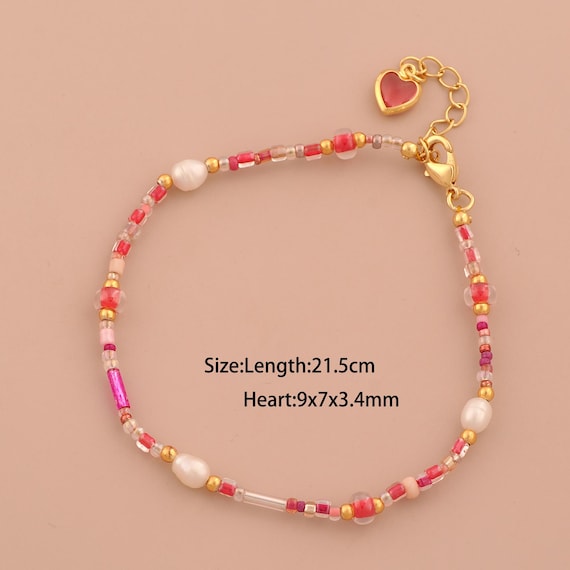 1 Str 18K Gold Natural Stone Bracelet,Heart Chain Bracelet,Gift for Her