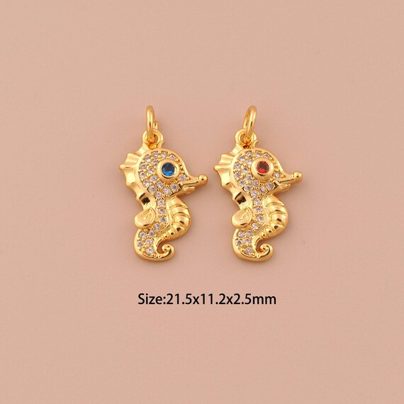 18K Gold Seahorse Charms,CZ Pave Minimalist Charms Pendants,Seahorse Charm for DIY Jewelry Making Supply