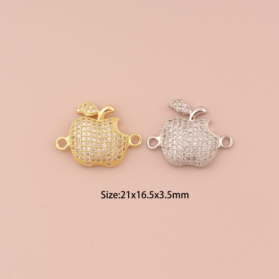 18K Gold Apple Connector,CZ Pave Minimalist Connector Charms,Apple Connector for DIY Jewelry Making Supply