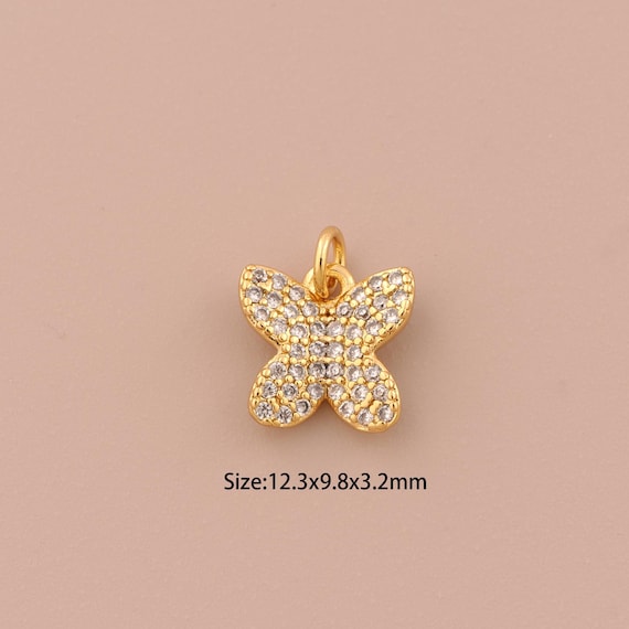 18K Gold Butterfly Charms,CZ Pave Insect Charms Pendants,Butterfly Charm for DIY Jewelry Making Supply