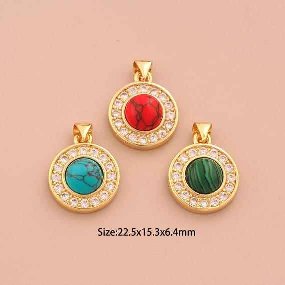 18K Gold Round Charms,CZ Pave Round Charms Pendants,Round Charm for DIY Jewelry Making Supply