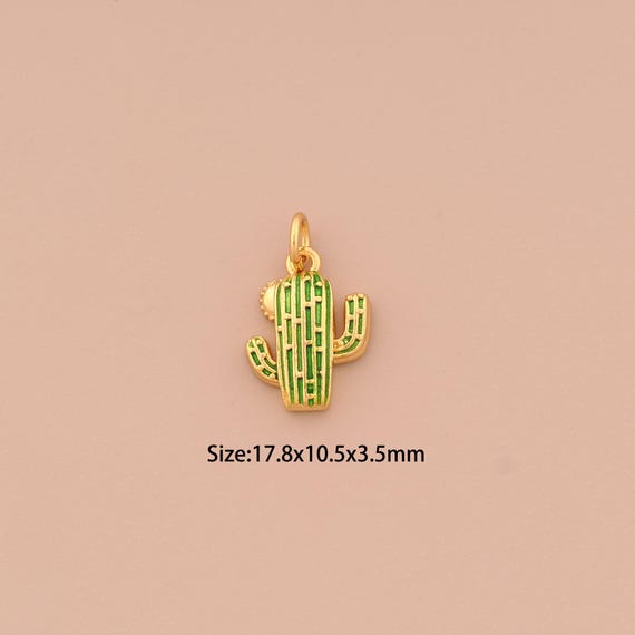 18K Gold Cactus Charms,Enamel Desert Charms Pendants,Cactus Charm for DIY Jewelry Making Supply