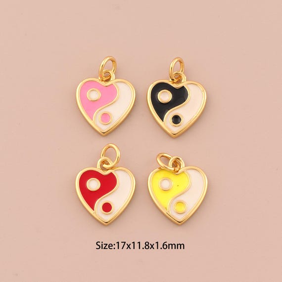 18K Gold Heart Charms,Enamel Bagua Charms Pendants,Bagua Charm for DIY Jewelry Making Supply