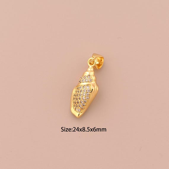 18K Gold Conch Charms,CZ Pave Conch Charms Pendants,Conch Charm for DIY Jewelry Making Supply