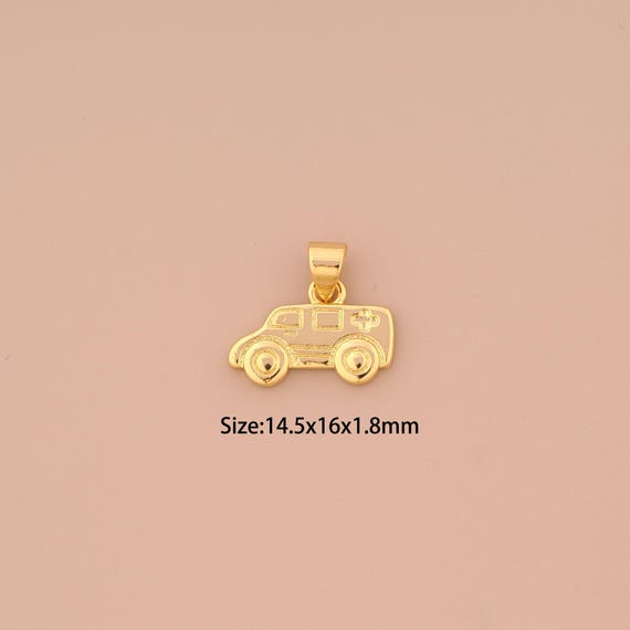 18K Gold Ambulance Charms,Ambulance Charms Pendants,Ambulance Charm for DIY Jewelry Making Supply