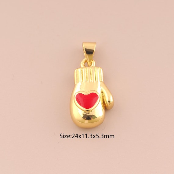 18K Gold Filled Boxing Glove Charm,Enamel Boxing Glove Pendant Heart Glove Charm DIY Jewelry Making Supply