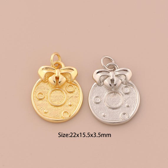 18K Gold Round Charms,Bow Charms Pendants,Round Charm for DIY Jewelry Making Supply
