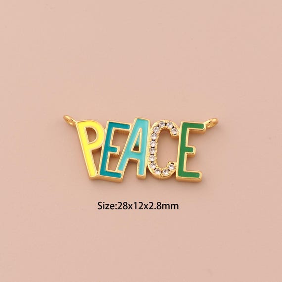 18K Gold PEACE Charms,CZ Pave Letter Charms Pendants,Enamel Letter Charm for DIY Jewelry Making Supply