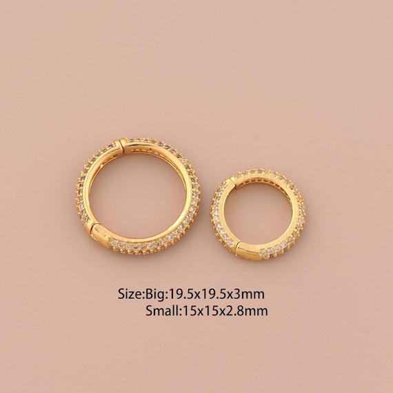 18K Gold Round Clasp,CZ Pave Snap Clasp,Push Door Clasp for DIY Jewelry Making Supply