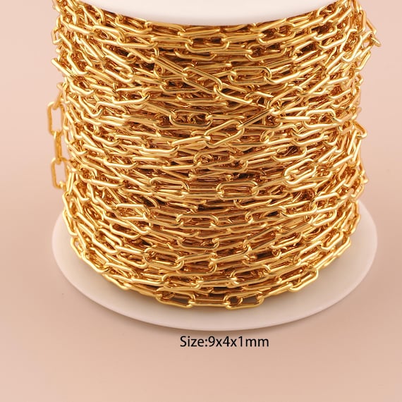 3.28 Feet 18K Gold Paper Clip Chain,Special Chain,Semi-Finished Chain for DIY Jewelry Making Supply