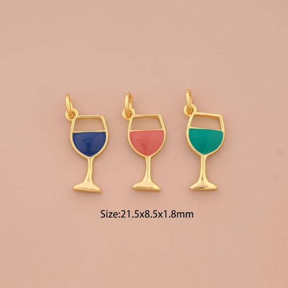 18K Gold Goblet Charms,Enamel Wine Glass Charms Pendants,Goblet Charm for DIY Jewelry Making Supply