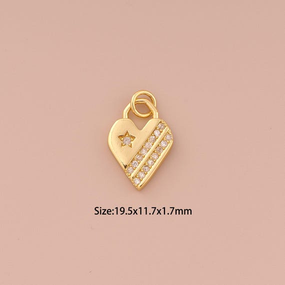 18K Gold Heart Charms,CZ Pave Minimalist Charms Pendants,Star Charm for DIY Jewelry Making Supply