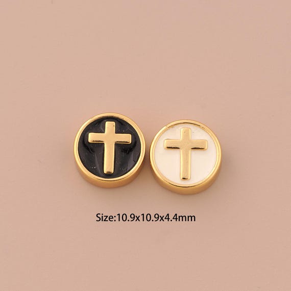 18K Gold Cross Spacer Bead,Enamel Round Bead,Religious Bead for DIY Jewelry Making Supply
