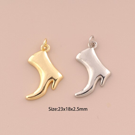 18K Gold Knight Boots Charms,CZ Pave Knight Boots Charms Pendants,Minimalist Charm for DIY Jewelry Making Supply