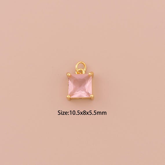 18K Gold Square Charms,CZ Pave Minimalist Charms Pendants,Square Charm for DIY Jewelry Making Supply