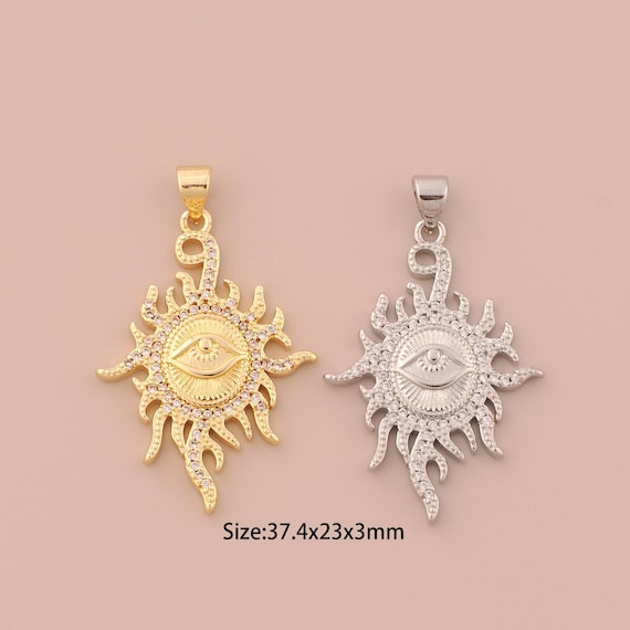 18K Gold Sun Charms,CZ Pave Evil Eye Charms Pendants,Devil Eye Charm for DIY Jewelry Making Supply