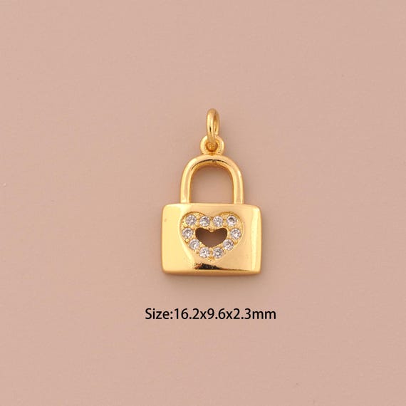 18K Gold Lock Charms,CZ Pave Heart Charms Pendants,Lock Charm for DIY Jewelry Making Supply