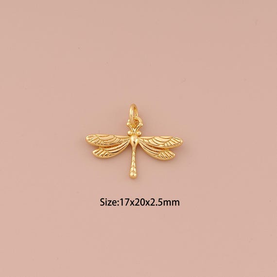 18K Gold Dragonfly Charms,Minimalist Charms Pendants,Dragonfly Charm for DIY Jewelry Making Supply