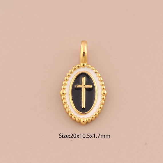 18K Gold Cross Charms,Enamel Religious Charms Pendants,Christian Charm for DIY Jewelry Making Supply
